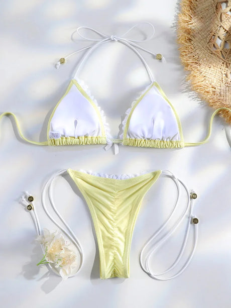 Sexy Triangle Mini Bikini Sets Micro Thongs Swimsuit Women Bathing Suit Biquini Bandage Beachwear Print Swimwear Thong Bikini