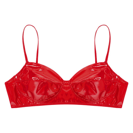 Womens Lingerie Fashion Wetlook Faux Leather Bra Sexy Wire-free No Pad Bra Top Brassiere Raves Pole Dances Costume Clubwear