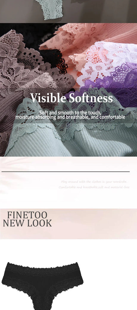 3PCS/Set Sexy Lace Seamless Cotton Brazilian Panties Women Ribbed Intimates Breathable Panties Low Waist Female Cotton Underwear
