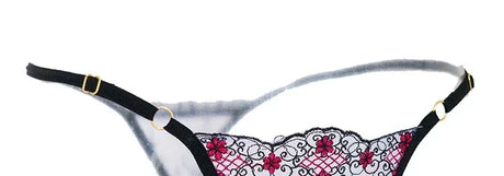 Women Sexy Crotchless Thong with Pearl Pendant Lace Embroidery Transparent G-string Tanga Underwear Lingerie