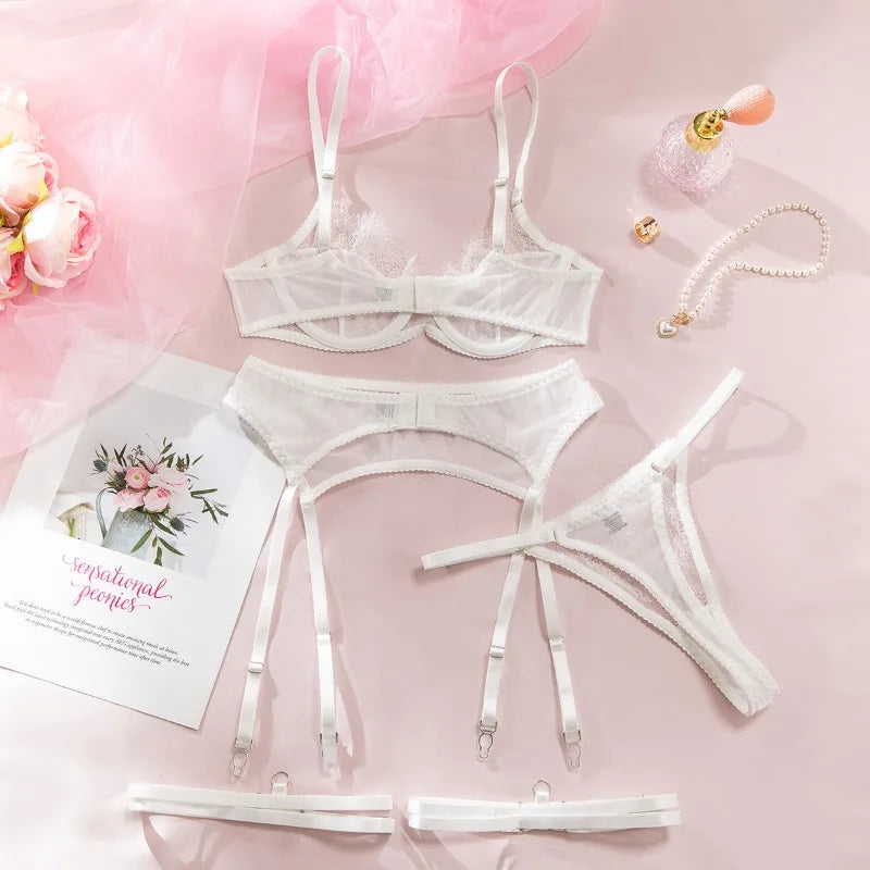 Women's Red Lace Lingerie Set with Underwire Bra High Waist Garter Belt Thong and Thigh Straps Romantic Bedroom Outfit Set 2026