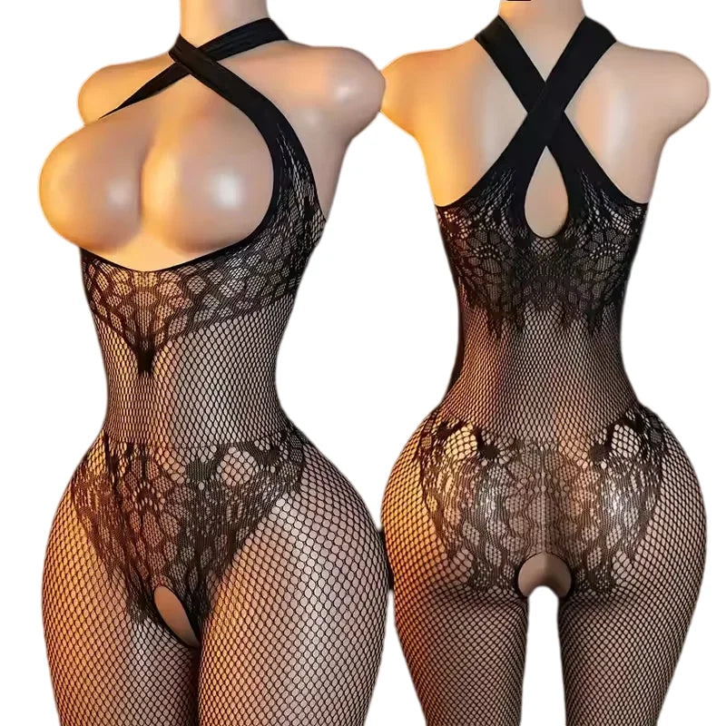 Babydolls Sexy Adult Open Crotch Body Stockings Female Black Women Fishnet Lingerie Underwear Transparent Bodysuit Costumes