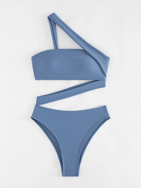 Cikini-One-Piece Swimsuit for Women, Strapless Straps, Slanted Shoulder, Beach Swimwear, Bathing Suit, Monochromatic, Summer