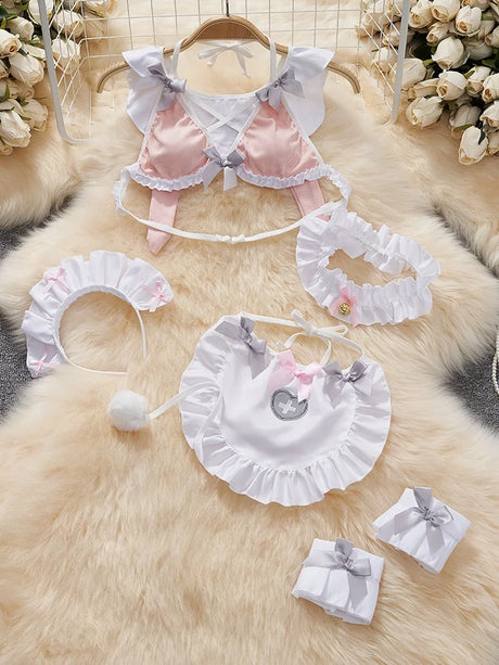 Women Sets Ruffled Apron Shorts Headband Maid Cosplay Costume Rabbit Officer Party Park Performance Sexy Suits Hotsweet Clothes
