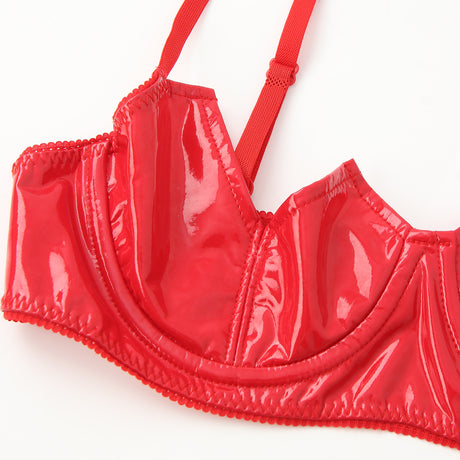 Women Sexy Exposed Nipple Bras Wet Look Patent Leather Underwired Brassiere Top Lingerie for Nightclub Pole Dacing Nightwear