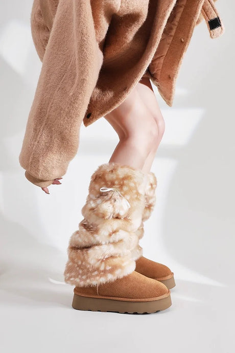 New Winter Faux Fur Plush Deer Leg Warmers Kawaii Furry Boots Socks Cover Punk High Boots Socks Performance Costume Leg Warmers