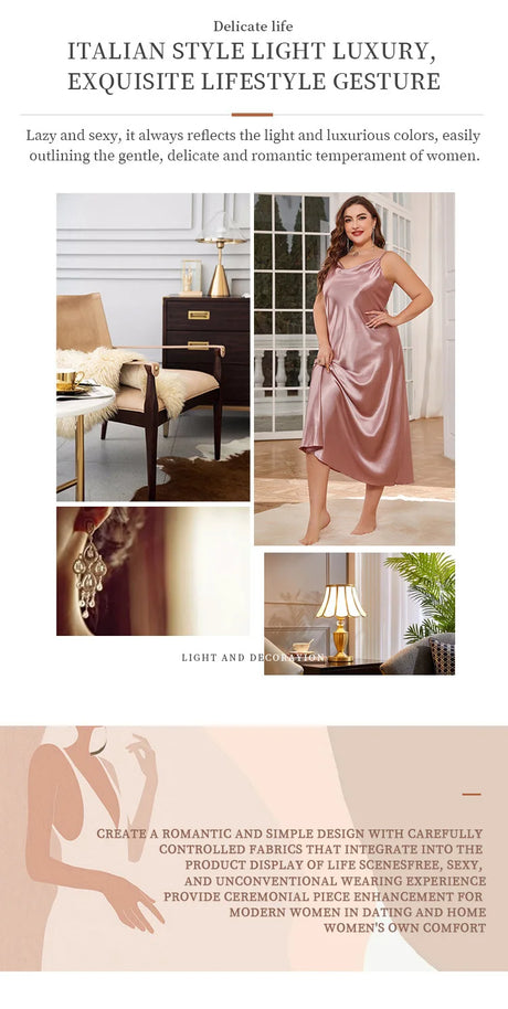 2025 New Women's Fashionable Sexy Plus Size 2XL Long Silk-Like Sling Nightgown Breathable Casual Sleepwear Loungewear