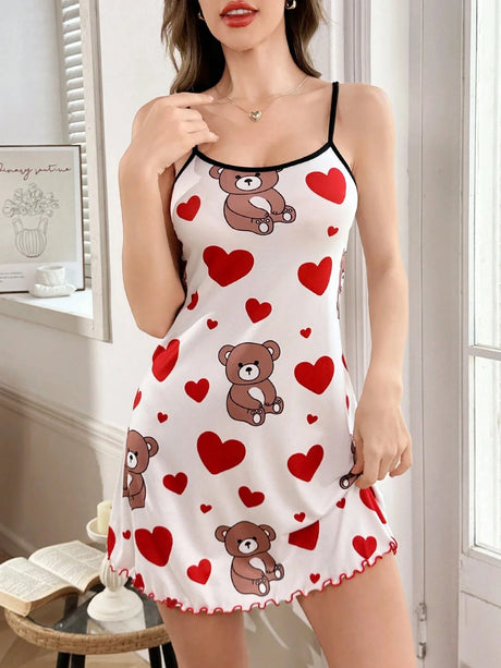 New Women's Silk Satin Print Nightwear Home Clothes Sexy Sleeveless Ruffled Hem Sleep Dress Female Comfortable Nightgown Clothes