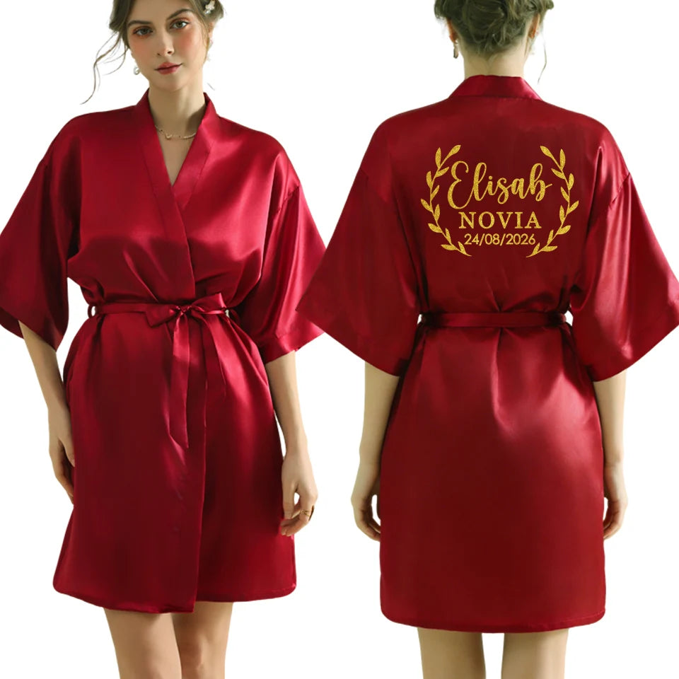 Personalized Robe for Bride Bridesmaid with Name and Date Birthday Party Gown Add Any Text Bathrobe - Customizable Gifting