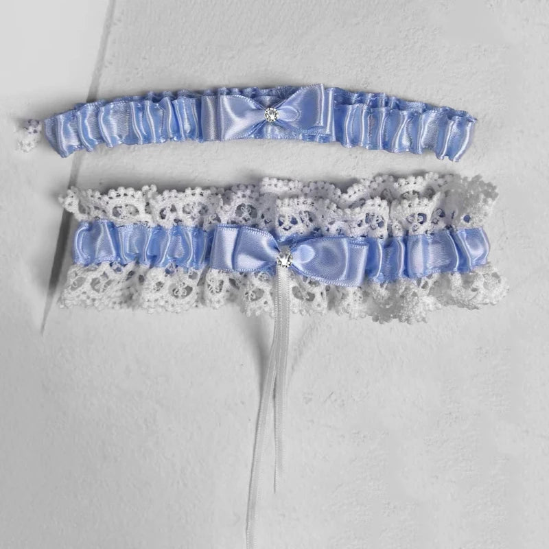 Women Lace Bow Silky Smooth Satin Elastic Thigh Strap Garter Belt Sexy Thigh Bands Party Bride Leg Garter Cosplay Tea Time