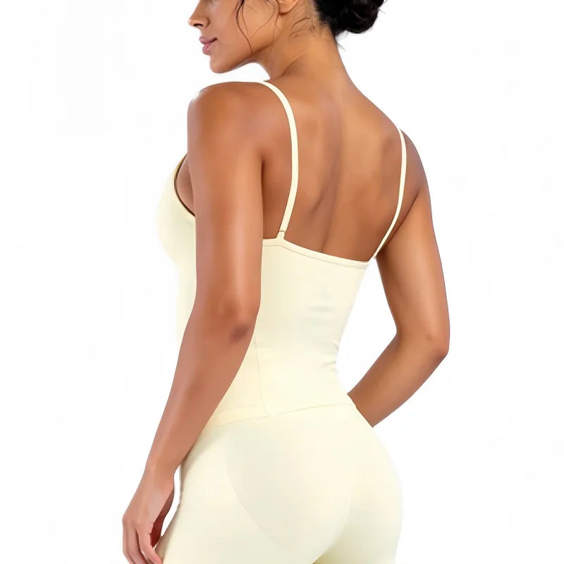 HISTELLO Impact Scoop Neck Top Women Seamless Yoga Tank Top Thin Strap Open Back High Stretch Slim Fit Gym Workout Fitness Wear