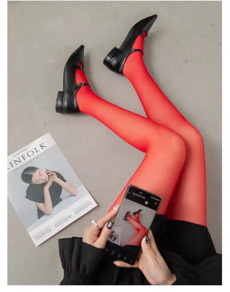 Talenza Women'S Tights Slim Stockings Pantyhose Super Elastic Large Size Leggings Red Sexy Spring Autumn Winter