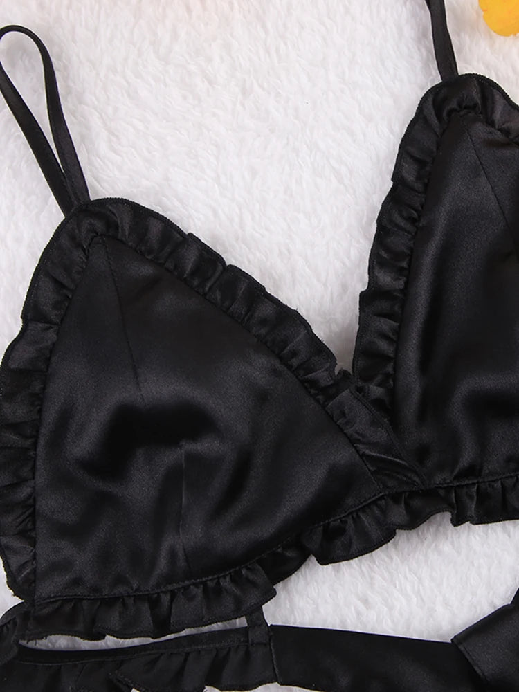 Pajama Sets Patchwork Lace Robe Sets With Bra Satin Sexy Underwear Set Woman 3 Pieces Sleepwear Sets Bathrobes 2023 Nightwear