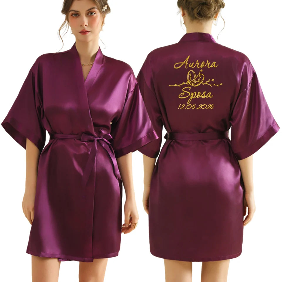 Personalized Robe for Bride Bridesmaid with Name and Date Birthday Party Gown Add Any Text Bathrobe - Customizable Gifting