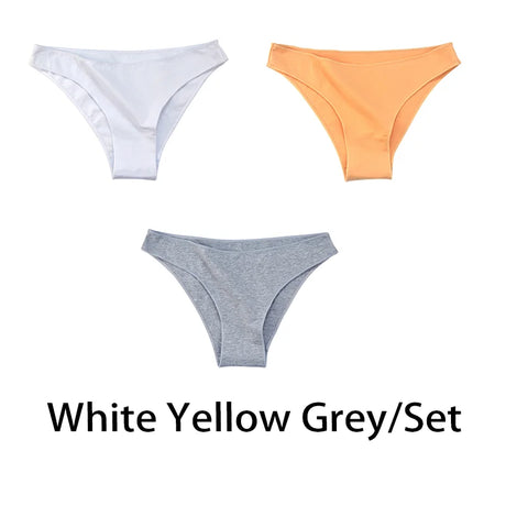 3PCS/Set Women Sexy Cotton Panties Low Waist Bikini Underwear Female Underpants Solid Color Soft Girls Briefs Intimates