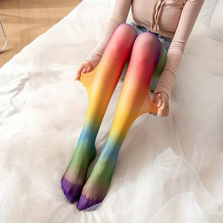 1 Pair Rainbow Gradient Tights Japanese Style Sweet Comfy Novelty Pantyhose Women's Stockings & Hosiery