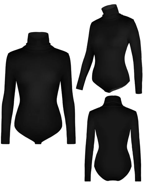 Women's Turtleneck Long Sleeve Bodysuit Women Jumpsuit Stretchy Layer Top Black Solid Color Slim Fit Overalls One Piece Outfit