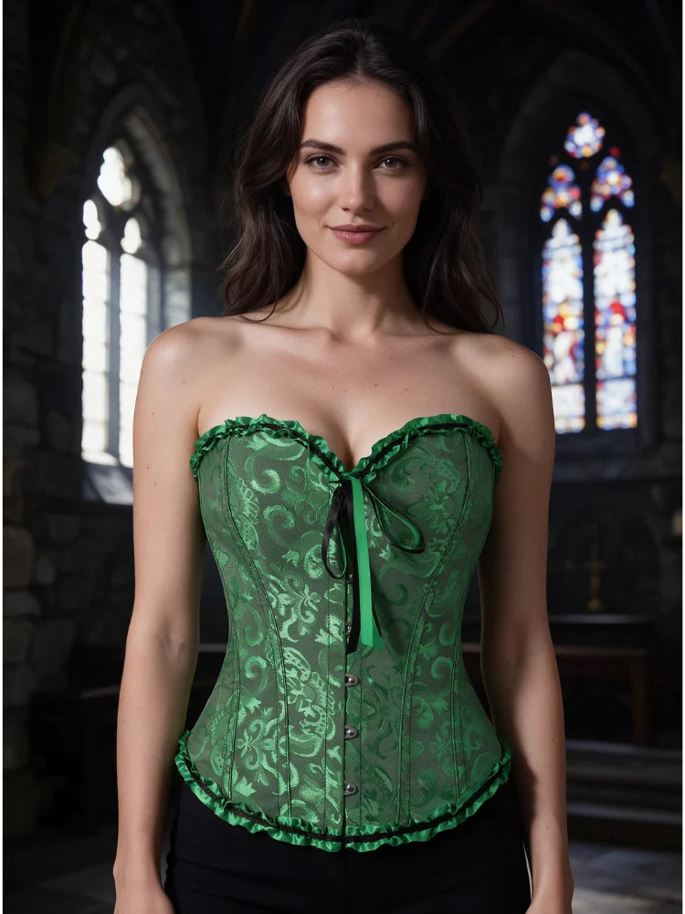 Women Bustier Corset Victorian Gothic Jacquard Front Busk Waist Cincher Halloween Party Wear