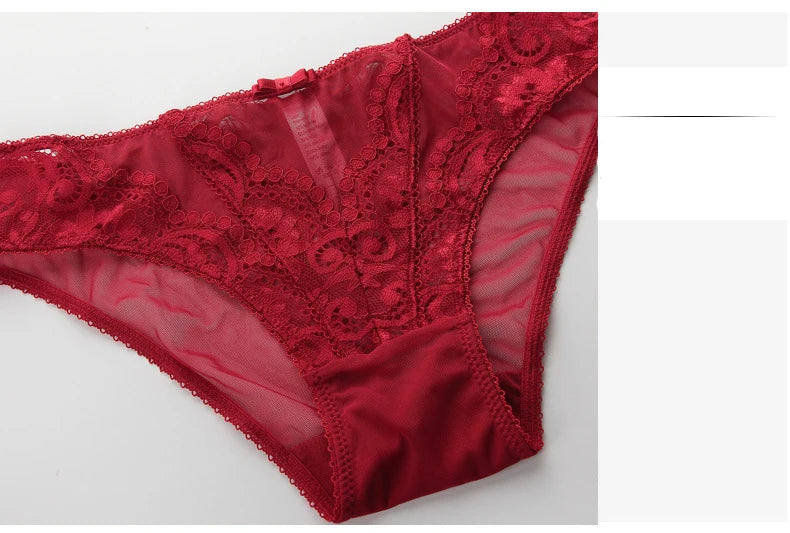 French Red 1/2 Cup Sexy Bra Set Lace Flowers Embroidery Women Underwear Push Up Brassiere and Panties Garter 3 Pieces Sets