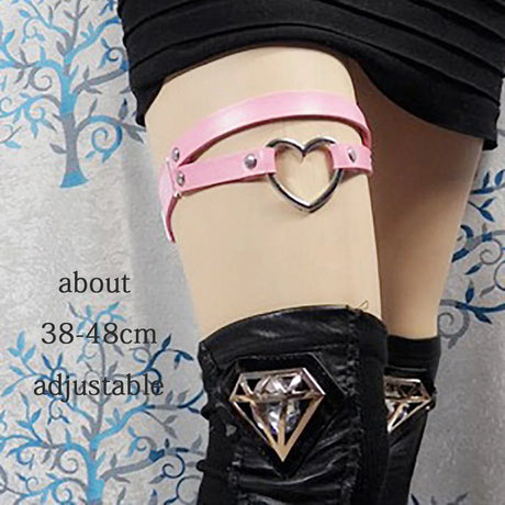 Women Rock Sexy Elastic Leather Belt Heart Leg Punk Thigh Garter Cosplay Spike Rivet Pink Gothic Thigh Ring Heart Garter