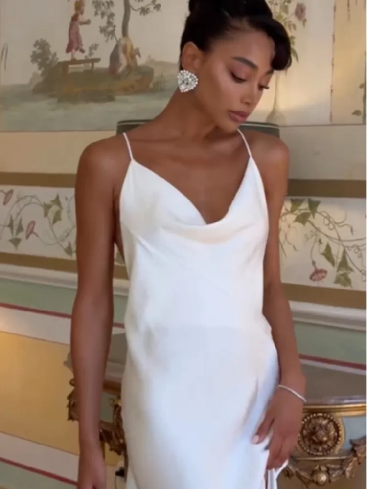 Elegant Solid Women's Dress Side Split Backless V-Neck Hip Package Lady Long Dresses 2026 Summer Autumn Female Party Robe New