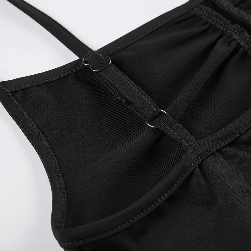 Women's Sleeveless Skinny Shirring Bodysuit Spaghetti Strap Black Solid Simple Basic Sexy Camisole for Vacation