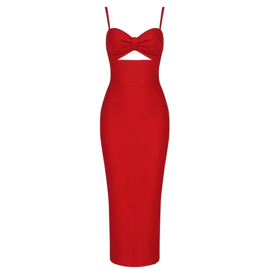 Bow Sleeveless Bandage Midi Dress Women's Black Sexy Patchwork Cut Out Bodycon 2022 Summer Elegant Club Evening Party Dresses