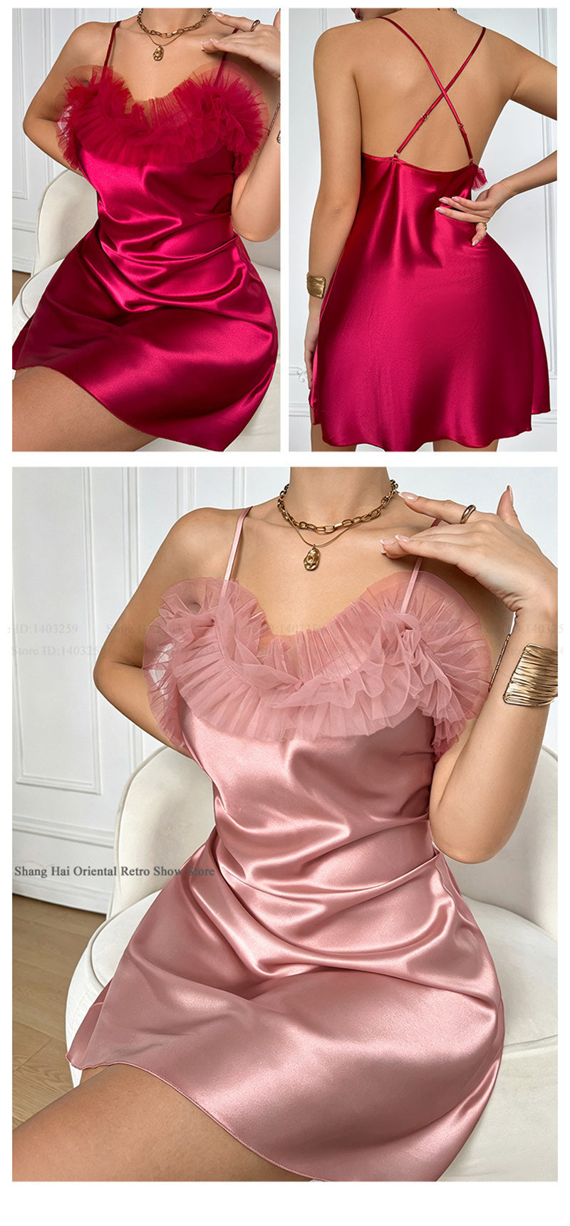 SEXY Nightgown Mujer Lingerie Female Chemise Sleepwear Summer Satin Spaghetti Strap Nightdress Nightwear Loose Homewear Nighty