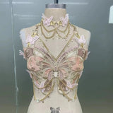 Women's Butterfly Embroidered Top Crystal Chain Sleeveless Cropped Top Camisole Backless Adjustable Sexy Beach Holiday Y2K Top