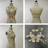 Women's Butterfly Embroidered Top Crystal Chain Sleeveless Cropped Top Camisole Backless Adjustable Sexy Beach Holiday Y2K Top