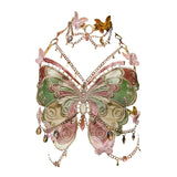 Women's Butterfly Embroidered Top Crystal Chain Sleeveless Cropped Top Camisole Backless Adjustable Sexy Beach Holiday Y2K Top