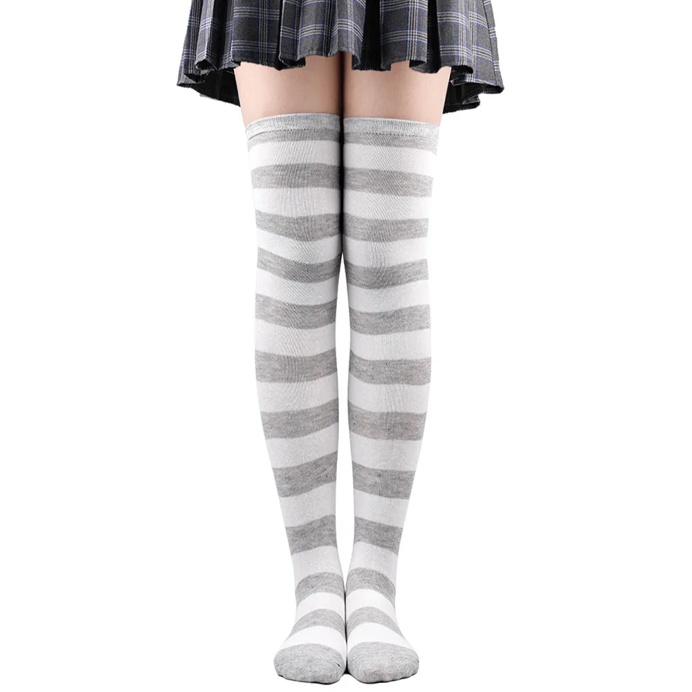 Thigh High Stockings Womens Striped Ladies Girls Black White Pink Long Over Above Knee Socks Femboy Cosplay Lolita Harajuku Y2k