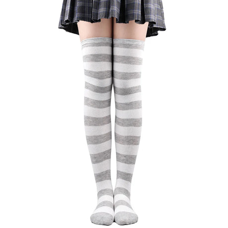 Thigh High Stockings Womens Striped Ladies Girls Black White Pink Long Over Above Knee Socks Femboy Cosplay Lolita Harajuku Y2k
