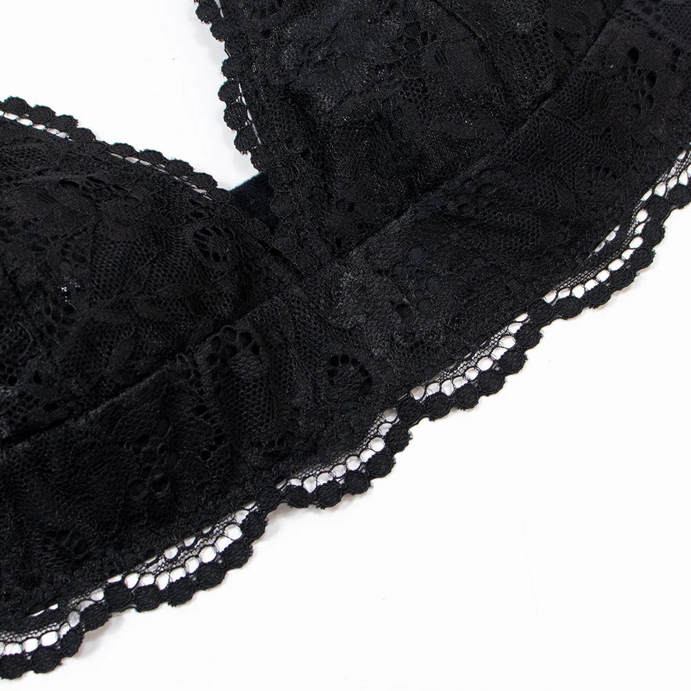 Varsbaby 4pcs/set Women's Underwear Set Lace Sexy Lingerie Set Wireless Deep V Bra Sexy Bra G-string Garter And Stockings Set