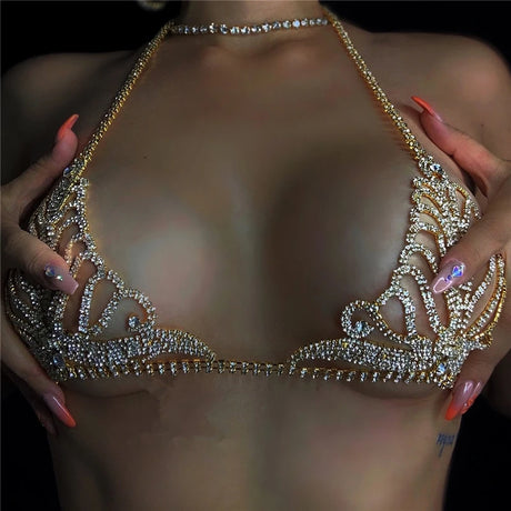 Sexy Crystal Body Harness Chain Bra and Thong Jewelry for Women Fashion Bling Rhinestone Bikini Set Underwear Body Jewelry