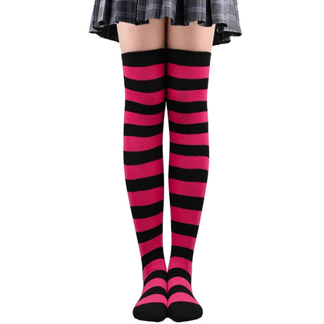 Thigh High Stockings Womens Striped Ladies Girls Black White Pink Long Over Above Knee Socks Femboy Cosplay Lolita Harajuku Y2k