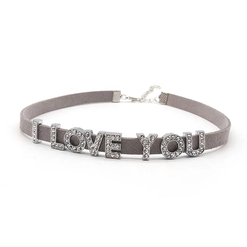 DIY Personalized Rhinestone Letter Custom Name Necklace Black Velvet Leather Choker Collar Neck Jewelry Friends Family Gifts