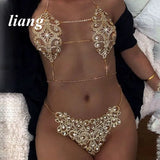 Bikini Crystal Chest Chain Suit Fashion Sexy Three-point T-ShapedPants Body Chain Girls Sexy Underwear Chain Bra Chain Underwear