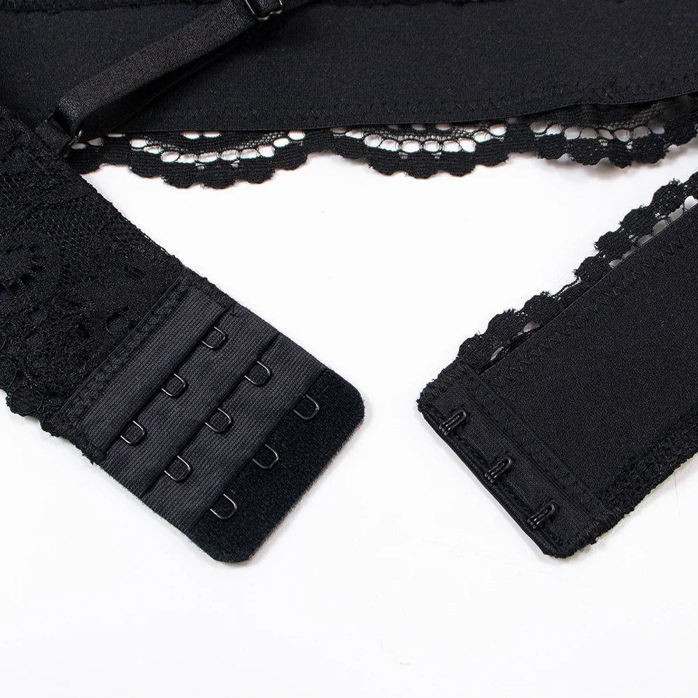 Varsbaby 4pcs/set Women's Underwear Set Lace Sexy Lingerie Set Wireless Deep V Bra Sexy Bra G-string Garter And Stockings Set