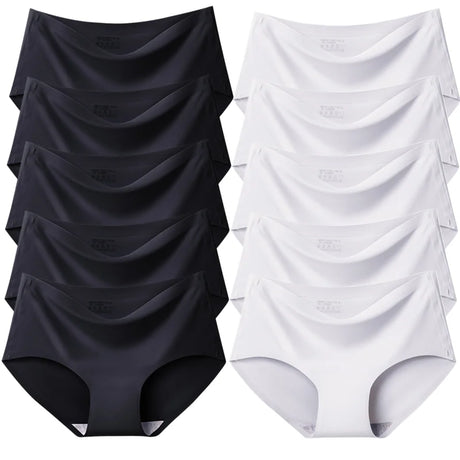 TrowBridge 10PCS/Set Women's Panties Solid Seamless Underwear Plus Size Comfortable Briefs Silk Satin Lingerie Health Underpants