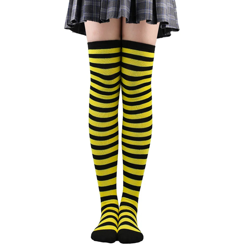 Thigh High Stockings Womens Striped Ladies Girls Black White Pink Long Over Above Knee Socks Femboy Cosplay Lolita Harajuku Y2k