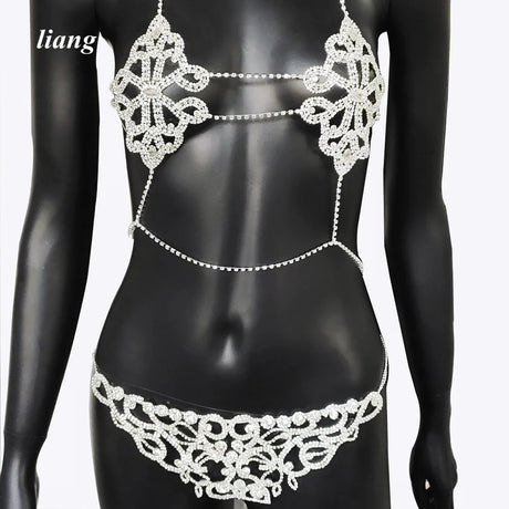 Bikini Crystal Chest Chain Suit Fashion Sexy Three-point T-ShapedPants Body Chain Girls Sexy Underwear Chain Bra Chain Underwear