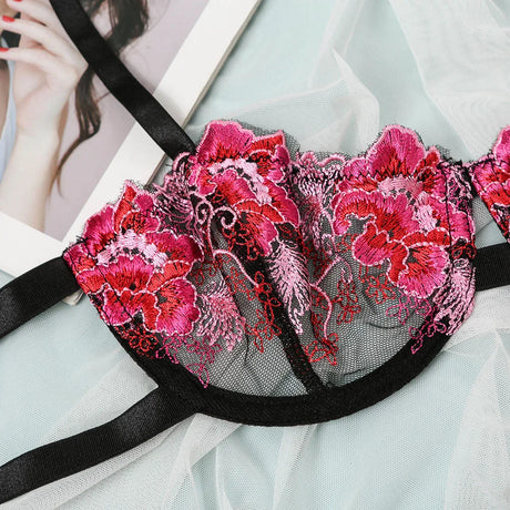 Sexy Lingerie Set Erotic Thong Push-up Bra Women's Underwear Set Panty Bra Set Sexy Lace Embroidery Lingerie Transparent Bra