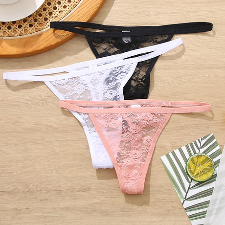 New G String Lace Panties Sexy Thong For Women Panties Low Waist Solid Female Underpants Perspective Underwear Intimates M-XL