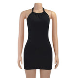 Black Bodycon Dress Women Halter Sexy Skinny Hollow Out Backless Mini Dresses Hot Summer Sleeveless Beach Party Cut Out Dress