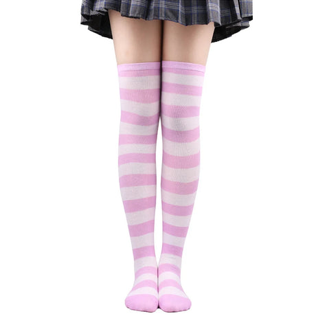 Thigh High Stockings Womens Striped Ladies Girls Black White Pink Long Over Above Knee Socks Femboy Cosplay Lolita Harajuku Y2k