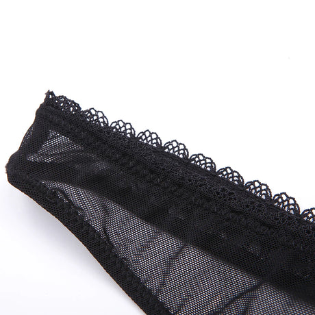 Sexy ladies see through elastic mesh bra set women wire free white underwear bra+thong lingerie set
