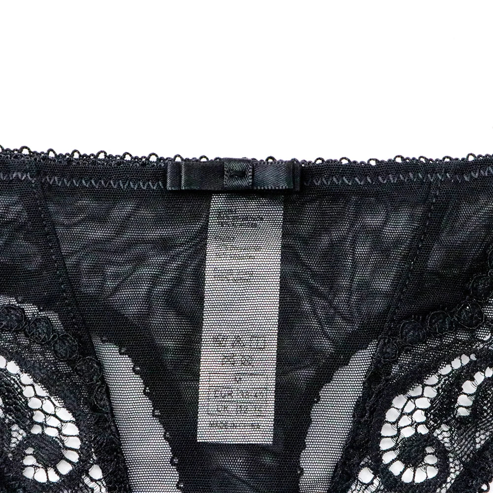 Varsbaby 4pcs/set Women's Underwear Set Lace Sexy Lingerie Set Wireless Deep V Bra Sexy Bra G-string Garter And Stockings Set