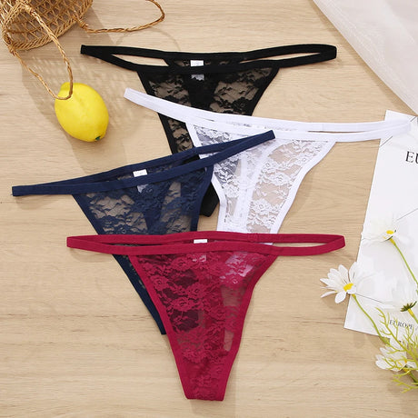 New G String Lace Panties Sexy Thong For Women Panties Low Waist Solid Female Underpants Perspective Underwear Intimates M-XL