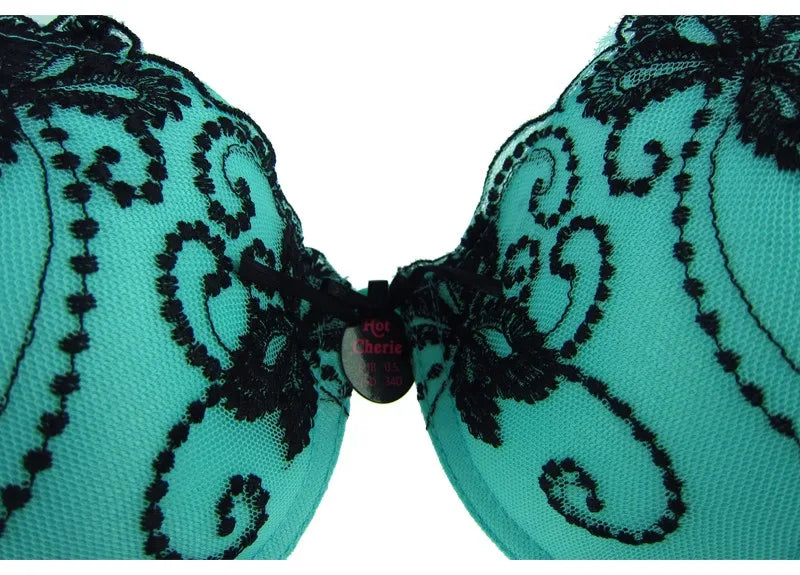 Ladies Lace Flower Embroidery Bra For Women Underwear Bras Everyday Underwire Brassiere Plunge Style Push Up Bra 32A-36D